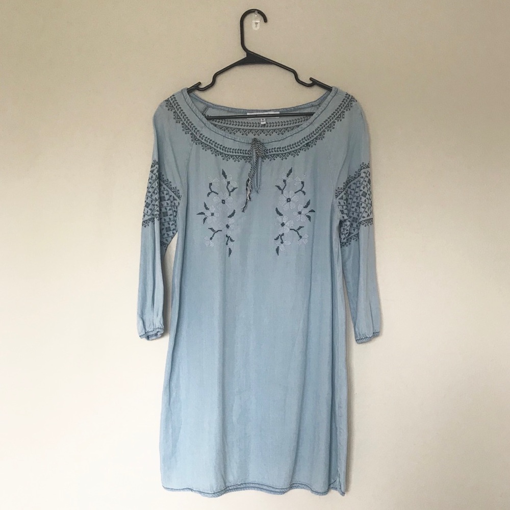 Chambray Embroidered Dress